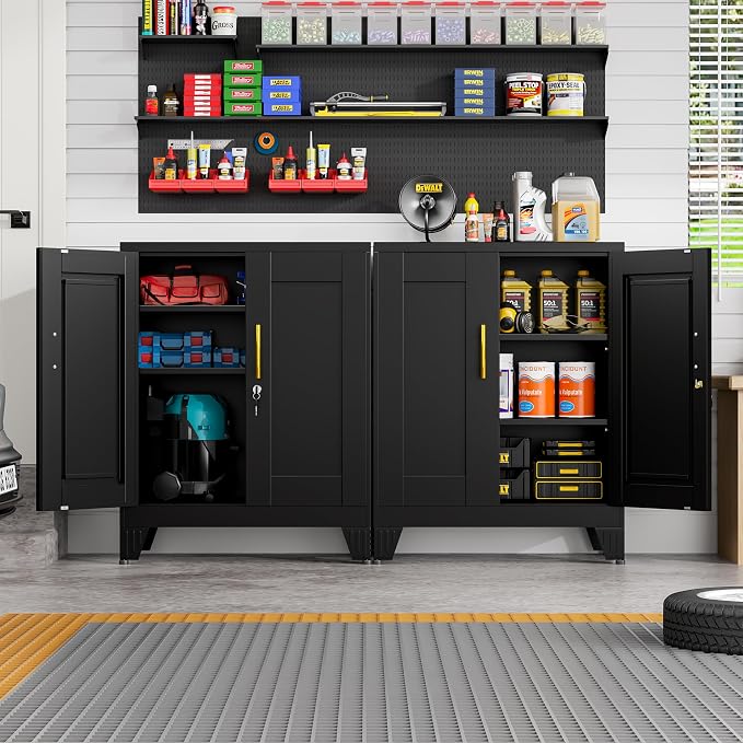 Black Metal Storage Cabinet, 36" Steel Locking Cabinets | Small Cabinet with Doors and 2 Adjustable Shelves, Utility Cabinet, Steel Locker Organizer for Office, Home, Garage, School