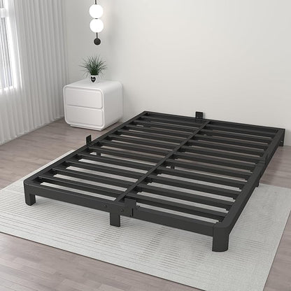 ITIMIDI 4 Inch King Size Bed Frame with Metal Gaskets, Platform Bed Frame No Box Spring Needed, Heavy Duty Steel Slat Support, Easy Assembly, Anti-Slip Mattress Stopper, Black