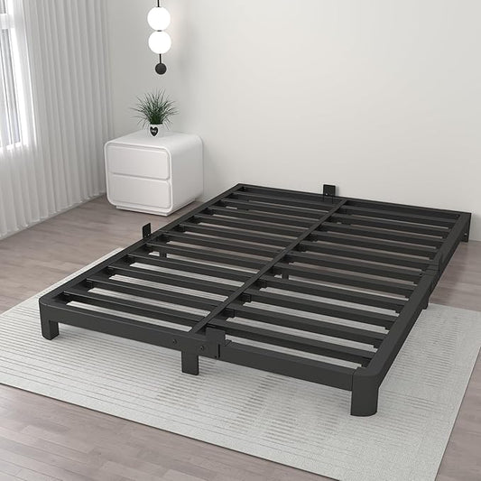 ITIMIDI 4 Inch King Size Bed Frame with Metal Gaskets, Platform Bed Frame No Box Spring Needed, Heavy Duty Steel Slat Support, Easy Assembly, Anti-Slip Mattress Stopper, Black