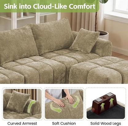 143" Oversized U Shaped Cloud Modular Sectional Sofa, Modern Chenille Upholstered 6 Seater Couch with 2 Removable Ottomans, Tufted Deep Seat & Wood Legs, Large Brown Sectional Couches for Living Room