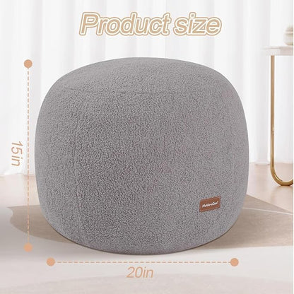 MeMoreCool Stuffed Round Pouf Ottoman Foot Rest, Floor Pouf Foot Stool with Soft Foam Chunk Filling, Small Round Ottoman Footstool Circle Footrest for Living Room, Light Grey