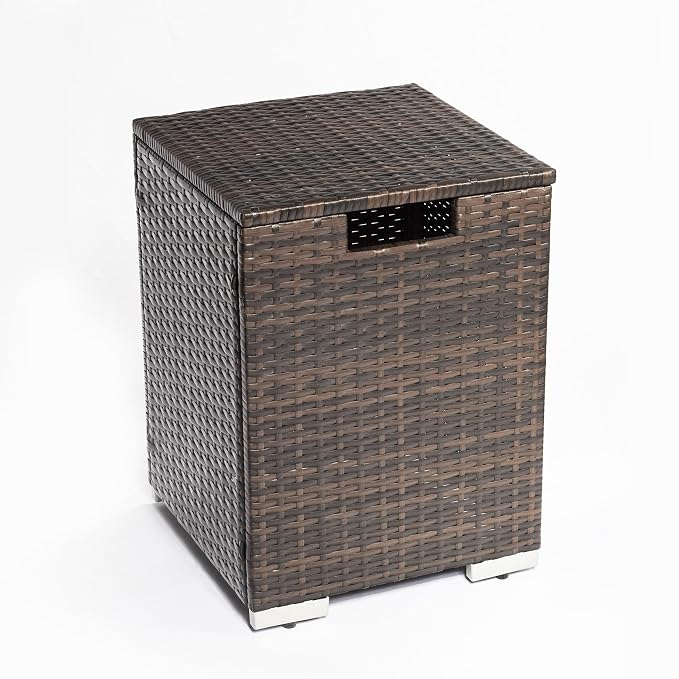 GDFStudio Propane Tank Cover Outdoor Rattan Tank Holder Square Tank Storage Hideaway Side Table for 20 lb Propane Tanks Fire Pits Gas Tank Holder Storage Gas Bottle Cover, 16" x 22", Brown