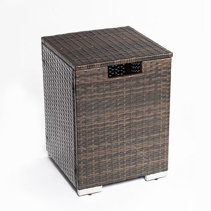 GDFStudio Propane Tank Cover Outdoor Rattan Tank Holder Square Tank Storage Hideaway Side Table for 20 lb Propane Tanks Fire Pits Gas Tank Holder Storage Gas Bottle Cover, 16" x 22", Brown