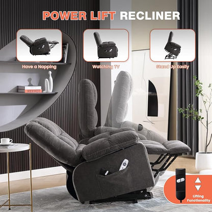 MAHOMICO Power Lift Recliner Chair for Elderly with Vibration Massage and Lumbar Heating, Electric Lift Recliner Single Sofa with Side Pocket and USB Charge Port for Living Room