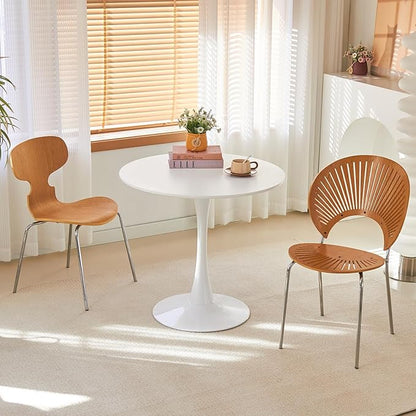 Round Dining Table, 31.5" Circle Tulip Table with Thickened Tabletop & Metal Pedestal, Mid Century Modern Bistro Table for Kitchen, Small Places, Living Room, Cafe (White)