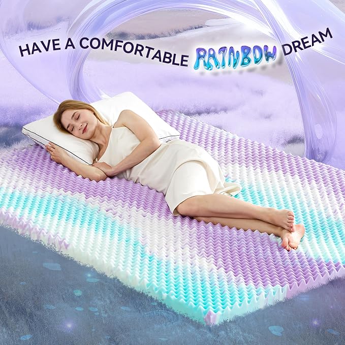 SINWEEK 3 Inch Egg Crate Memory Foam Mattress Topper Twin XL, Twin Extra Long Mattress Pads for College Dorm Room, Pressure Relieve CertiPUR-US Certified,39x80 Inches, Colorful
