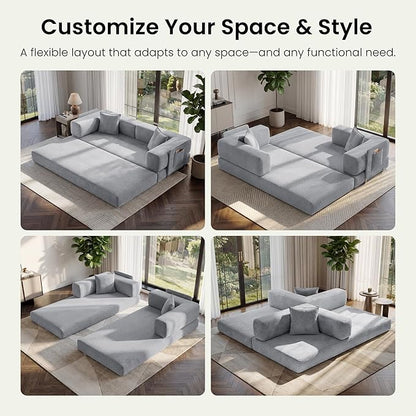 78.8" Convertible Futon Sofa Bed,Corduroy Futon Couch with Storage Pocket,Folding Pull Out Sofa,No Assembly Boneless Couch for Living Room,Grey