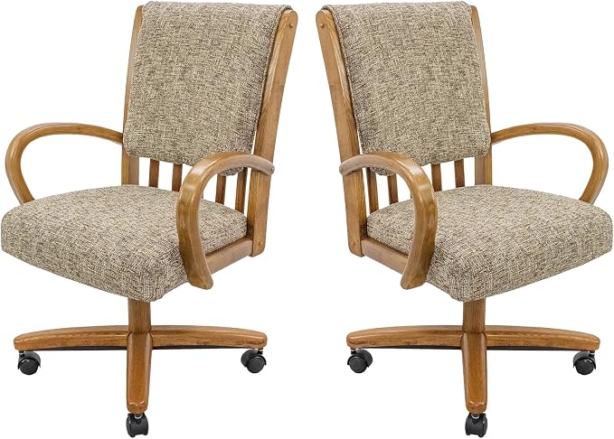 Chromcraft Set of 2 Swivel Tilt Chairs, Classic Wooden Frame Metal Pedestal Base Chairs with Wheels for Kitchen