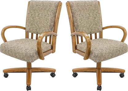 Chromcraft Set of 2 Swivel Tilt Chairs, Classic Wooden Frame Metal Pedestal Base Chairs with Wheels for Kitchen
