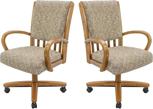 Chromcraft Set of 2 Swivel Tilt Chairs, Classic Wooden Frame Metal Pedestal Base Chairs with Wheels for Kitchen