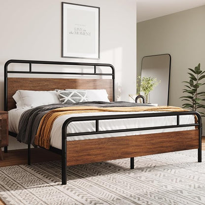Allewie Full Size Platform Bed Frame with Wooden Headboard and Footboard, Heavy Duty 13 Metal Slats Support, Under-Bed Storage, No Box Spring Needed, Noise Free, Easy Assembly, Walnut