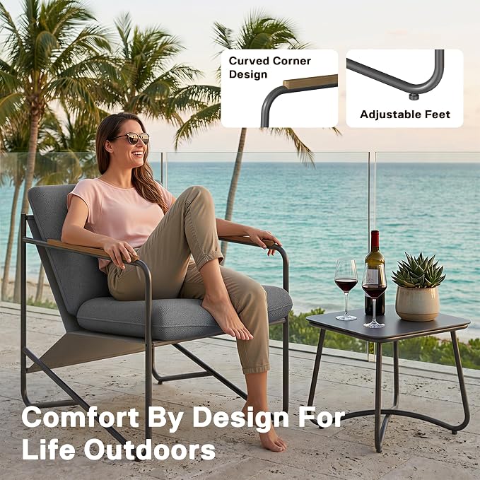 Premium 3-Piece Patio Furniture Set with Comfortable Cushions, Weather-Resistant Frame & Compact Design for Apartment Balcony Furniture,Grey