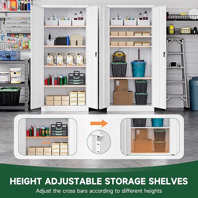 Letaya Metal Garage Storage Cabinets with Lock Door and Adjustable Shelves, Steel Tool Cabinets for Home,Office,Warehouse Organisieren (White, 72" H)