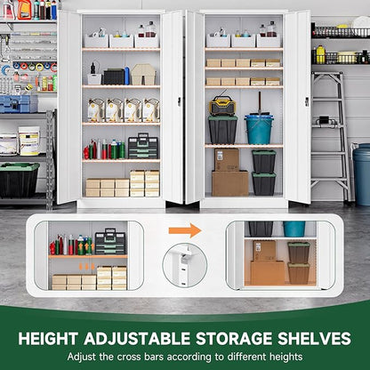 Letaya Metal Garage Storage Cabinets with Lock Door and Adjustable Shelves, Steel Tool Cabinets for Home,Office,Warehouse Organisieren (White, 71" H)