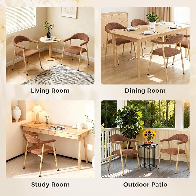DUMOS Dining Chairs Set of 4, Linen Fabric Upholstered Kitchen Side Chairs with Curved Backrest & Metal Legs, Modern Farmhouse Accent Chair for Dining Room Kitchen Living Room Cafe, Orange