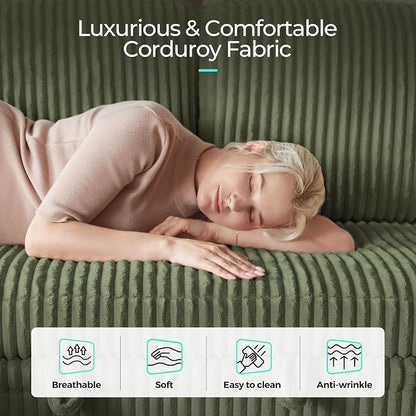 LINSY HOME Sectional Sleeper Sofa with Pull Out Couch Bed for Living Room (Green) | Plush Corduroy