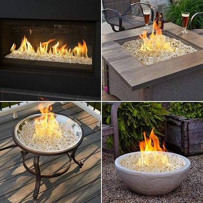 Onlyfire 10 lbs Fire Glass Rocks 1/4 Inch, Reflective Tempered Glass for Propane Fire Pit & Gas Fireplace, High Luster Firepit Glass Stones for Fire Table, Gold (Multicolor Options Available)