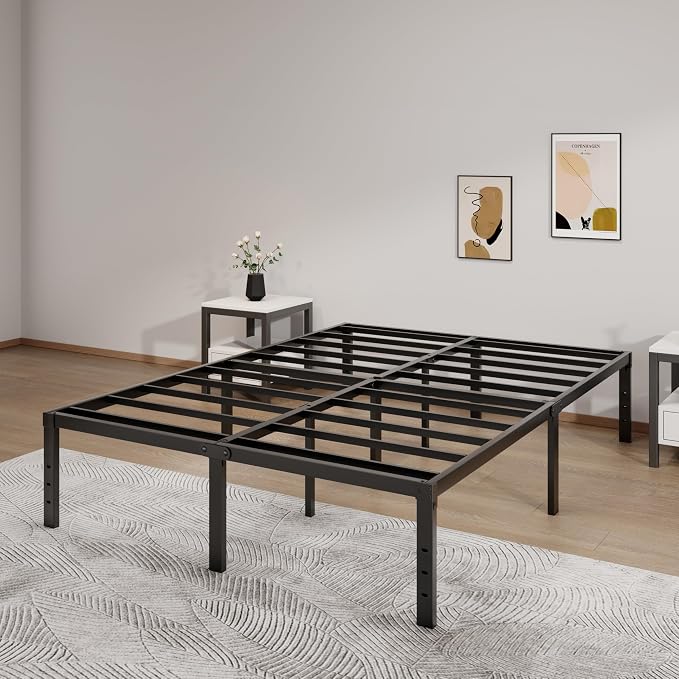 LUMUNANCE Metal Bed Frame Queen Size - 16 Inch Heavy-Duty Queen Platform Bed Frame No Box Spring Needed, Easy Assembly, Noise-Free, Sturdy Mattress Foundation, Underbed Storage Space