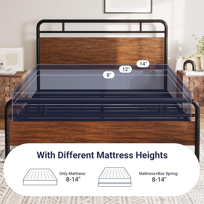 Allewie Full Size Platform Bed Frame with Wooden Headboard and Footboard, Heavy Duty 13 Metal Slats Support, Under-Bed Storage, No Box Spring Needed, Noise Free, Easy Assembly, Walnut