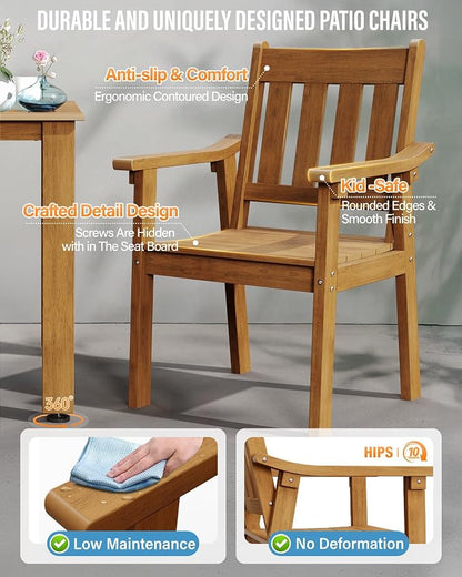 YEFU Patio Dining Chairs Set of 4: All Weather Outdoor Dining Chairs with Wide Curved Seat and Backrest - Outdoor Furniture Plastic for Outside Backyard/Garden/Porch/Deck 350lbs Capacity Teak