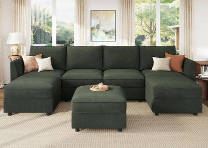 HONBAY Modular Sofa U Shaped Sectional Couch with Storage, Convertible Modular Sofa 7 Seats Sectional for Living Room - Green