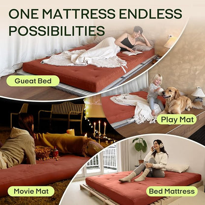 ZonLi Japanese Floor Futon Mattress Full Size 75"x 54", 100% Cotton Cover 6'' Thicken Tatami Mattress, Foldable Sleeping Pad, Portable Dormitory Tatami Mat, Roll Up Floor Lounger Bed for Adult
