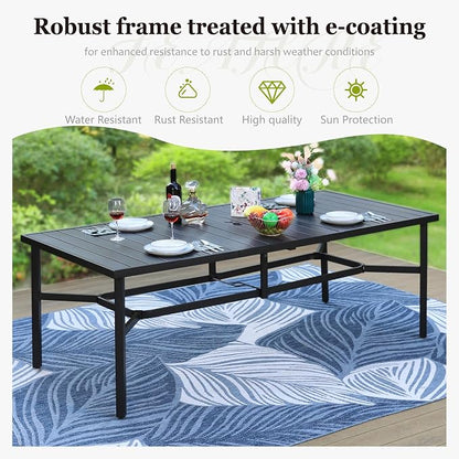 HERA'S HOUSE 9 Pieces Patio Dining Set, Outdoor Metal Table and Chairs Set for 8, 83" Rectangular Table with Umbrella Hole, 8 x Textilane Patio Dining Chairs for Lawn Garden Backyard Deck