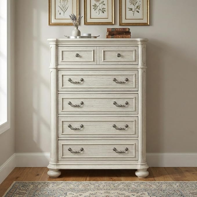 Roundhill Furniture Nelson French Traditional 5-Piece Bedroom Set, Antique White, Queen