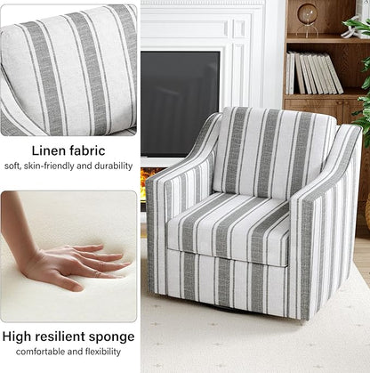 Swivel Accent Chair, Modern Round Barrel Arm Chair for Living Room, Bedroom, Comfy Club Reading Chairs for Adults (Stripe Grey, Set of 2)