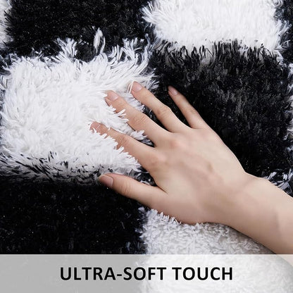 Ophanie Checkered Black & White Rug for Living Room Bedroom,Fluffy Soft Cute Fuzzy Area Rugs,Shag Plush Shaggy Bedside Floor 4x6 Furry Carpet Kids Baby Teen Dorm Decor with Over 99 pcs Pile fibers