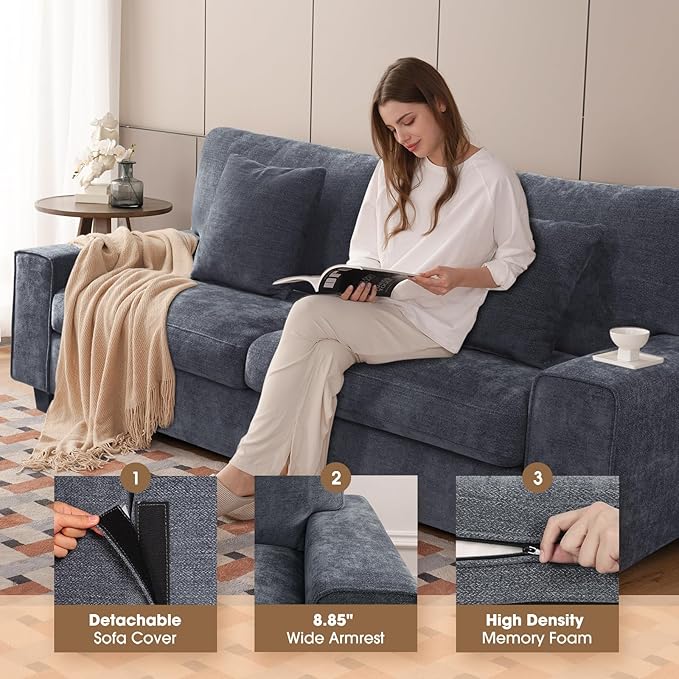 DOPEDIO Modern Loveseat Sofa for Living Room,Chenille Recliner, Removable Cover, Pocket Spring Cushions, Solid Wood Frame, Easy Assembly for Small Spaces (71.25inch，Blue)