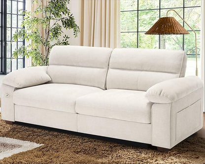 WorthFurni Sofas for Living Room, Chenille Pillow-Armrest Loveseat Couch Set, Small Sofa, 3 Seater Sofa, USB Charging, Removable Sofa Cover, Solid Wood Frame, Easy to Install (90.5 inch, Beige)