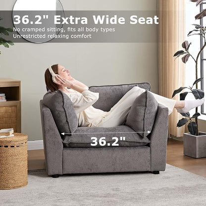 Iroomy Accent Chair, Plush Chenille Comfort Living Room Chair with Wide Seat, Modern Decorative Chair for Bedroom, Office, Reading Nook, Soft Cloud Chair Deep Seat, Grey | Premium Chenille