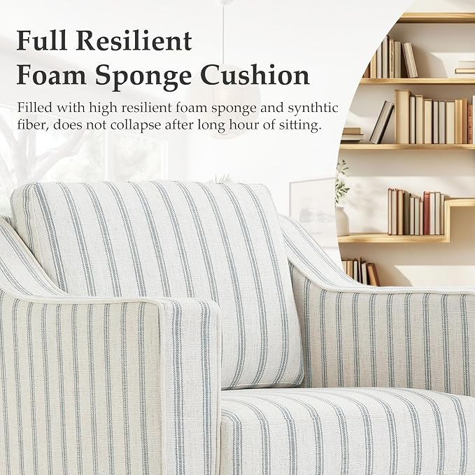 Swivel Accent Chair, 360° Swivel Upholstered Club Armchairs for Living Room, Comfy Fabric Single Sofa Reading Chair with Deep Seat, Metal Swivel Base, Pinstripe Light Blue