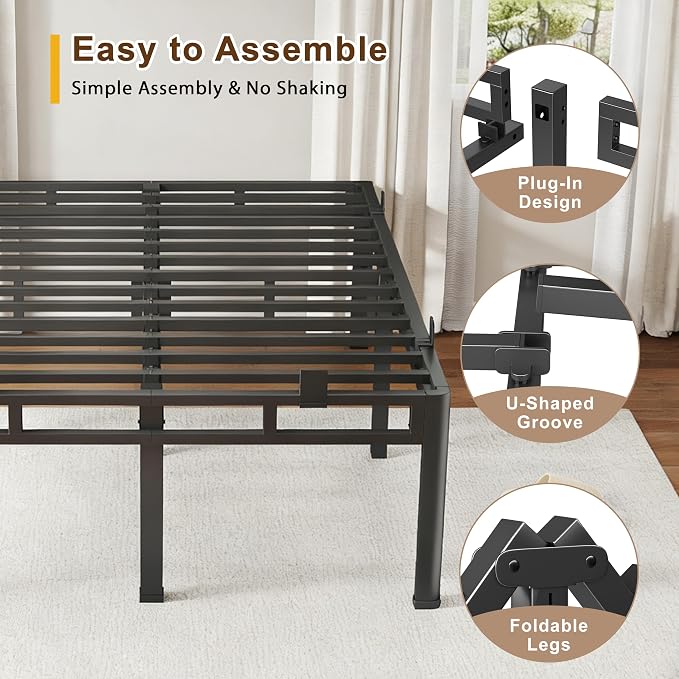 ROIL 24 Inch Full Size Bed Frame, Metal Bed Frame & Box Spring 2 in 1 Platform with Round Corner Legs, 4000LBS Double Layer Bed Frame with Headboard Holes Mattress Baffles, Noise-Free Easy Assembly