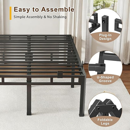 ROIL 20 Inch Twin Size Bed Frame, Metal Bed Frame & Box Spring 2 in 1 Platform with Round Corner Legs, 4000LBS Double Layer Bed Frame with Headboard Holes Mattress Baffles, Noise-Free Easy Assembly
