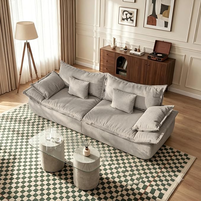 Vesgantti 86.6" Boneless Couches for Living Room, 3 Seater Loveseat Couch in Chenille | Memory Foam | No Assembly Required, Deep Seat Cloud Modular Sofa for Apartment, Office (Grey)