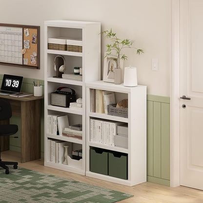 Furinno Rail Book Shelf, 3-Tier Bookshelf with Open Shelf, Bookcase with Classic Style Edges, 10 x 24.6 x 39, for Organization and Storage, for Living Room, Bedroom, Home Office, White