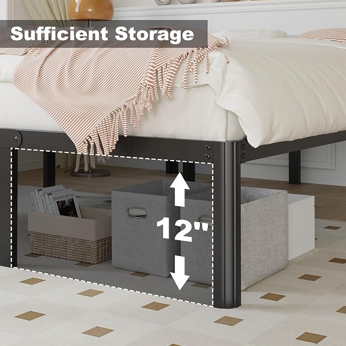 Yicensen 14 Inch King Bed Frame with Rounded Corner Legs No Box Spring Needed King Size Platform Bed Frame Heavy Duty, Easy Assembly, Noise Free, Black.
