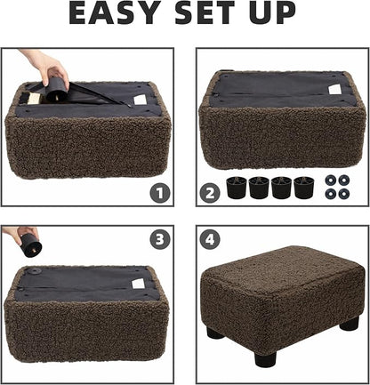 CAROLMADE Small Foot Stool Ottoman Footstool with Legs Under Desk Footrest for Living Room Bedroom and Office, Soft Brown