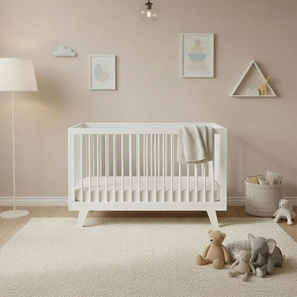 3-in-1 Astin Convertible Baby Crib - Wooden Baby Crib, Grows with Your Baby, Converts to Toddler Bed & Day Bed, 4 Adjustable Support Base Height | White