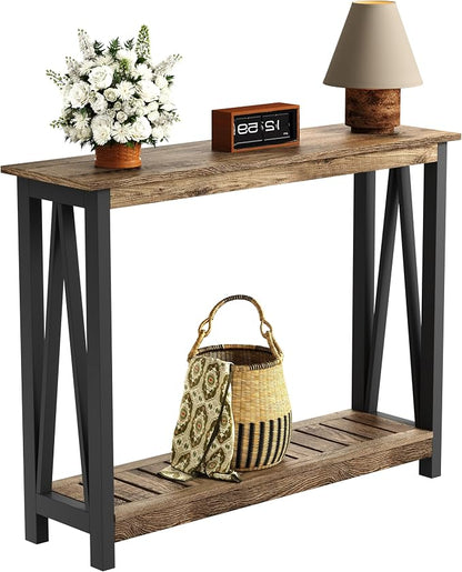 ChooChoo Farmhouse Console Table, Rustic Vintage Narrow Sofa Table for Entryway, Living Room, Hallway, 40 Rustic Oak & Black