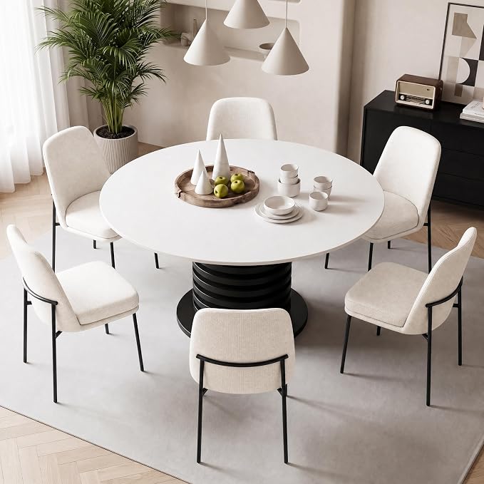 COLAMY Dining Chairs Set of 2, Modern Dining Chairs, Fabric Upholstered Dining Chairs, Kitchen Chairs with Curved Back and Metal Legs for Dining Room Kitchen Restaurant, Beige