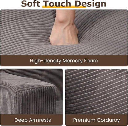 cidludto Convertible Sofa Bed, 3 in 1 Loveseat Folding Couch Bed Foldable - Boneless Couch & Floor Futon, Corduroy Pull Out Sofa Bed with 4 Pillows for Living Room, Grey