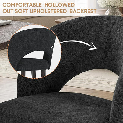 Dining Chairs Set of 6, Mid Century Modern Dining Chairs with Solid Wood Legs, Curved Back Kitchen Chair Farmhouse Side Upholstered Chairs for Kitchen Dining Room, Black