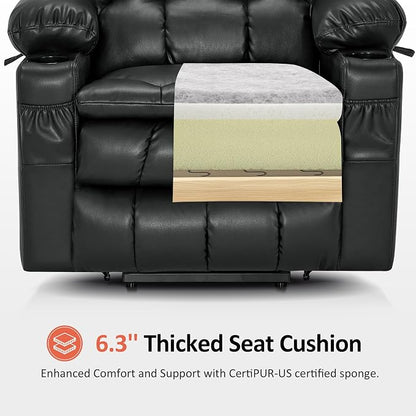 MCombo Dual Motor Power Lift Recliner Chair for Elderly, Lay Flat Lift Chair with Heat and Massage, Cup Holders, USB Ports, Faux Leather 7890 (Black, Medium)