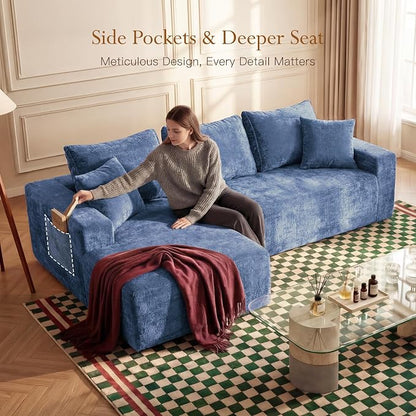 Vesgantti 95" Boneless Couches for Living Room, L-Shape Sectional Couch with Chaise in Chenille | Memory Foam | No Assembly Required, Deep Seat Cloud Modular Sofa for Apartment, Office (Blue)