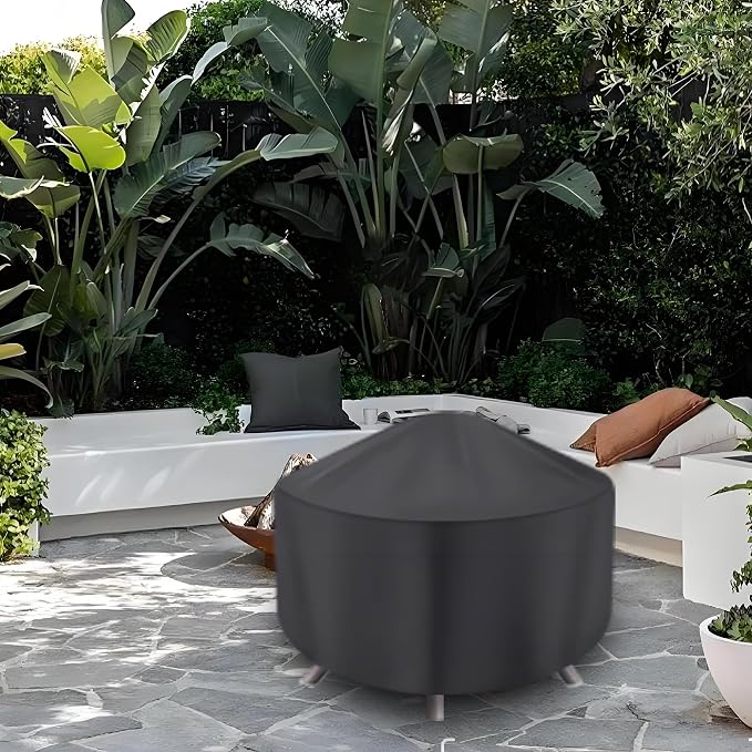 Round Fire Pit Cover for 30-36 Inch Firepit, Heavy Duty Outdoor Patio Fireplace Covers - Waterproof Dustproof Anti UV and Tear Resistant