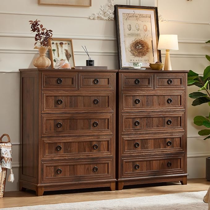 Joaxswe Farmhouse 6 Drawer Dresser for Bedroom, 41" Tall Small Dressers & Chest of Drawers, Rustic Wood Dresser with Metal Handle, Storage Organizer Closet for Living Room, Hallway, Entryway