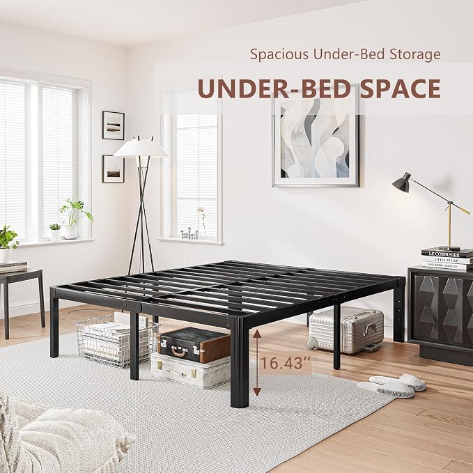 18 Inch High Metal King Bed Frame No Box Spring Needed, Heavy Duty King Size Bed Frame Platform, Noise Free, Easy Assembly, Black